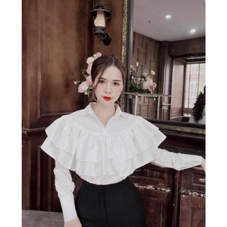 Áo Sơ Mi Nữ Bèo Ngực 2 Tầng (TRẮNG)