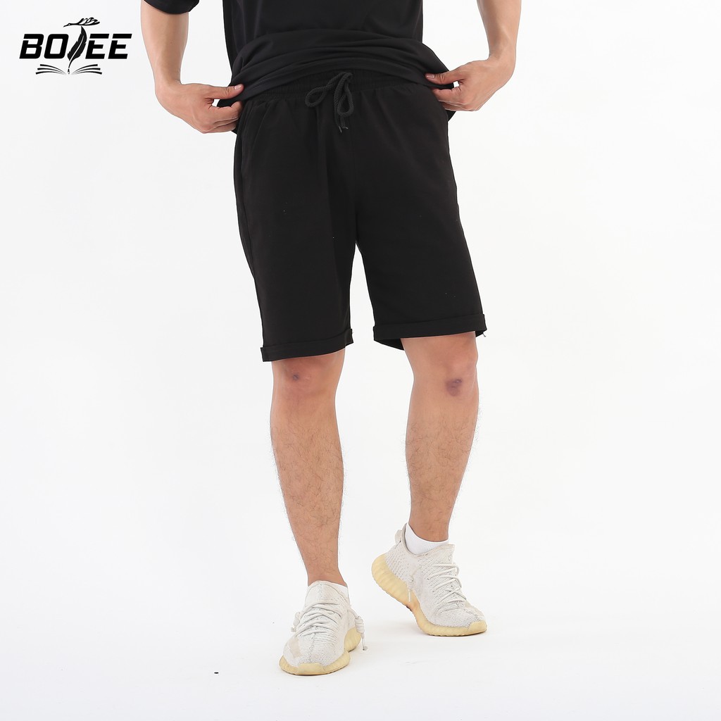 Quần short kaki basic BOTEE unisex nam nữ màu đen trơn form rộng ống suông