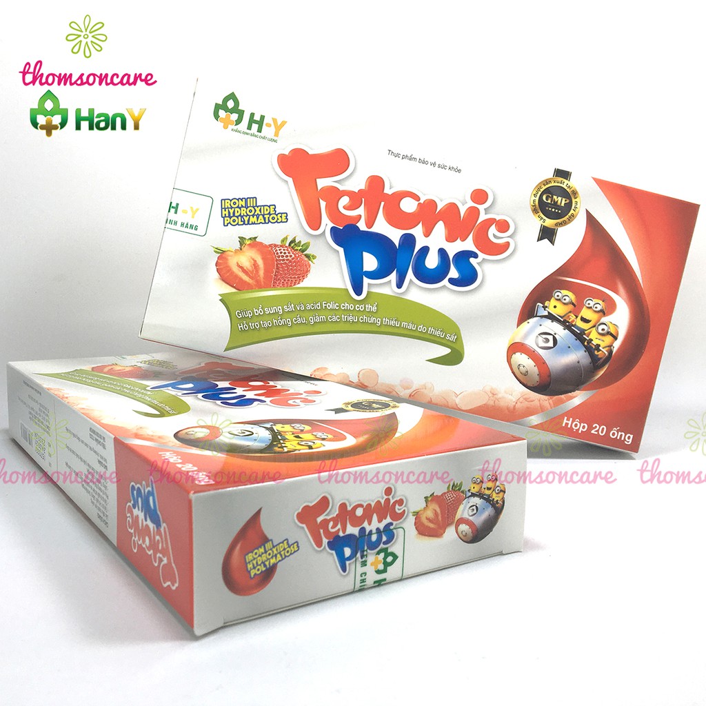 Fetonic Plus - Bổ sung sắt và acid Folic cho bé từ 1 tuổi và bà bầu - Hộp 20 ống siro bổ máu vị dâu