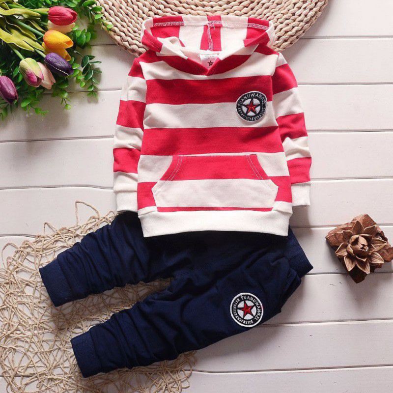 Set áo hoodie tay dài họa tiết kẻ sọc + quần dài thời trang mùa thu xinh xắn dành cho bé