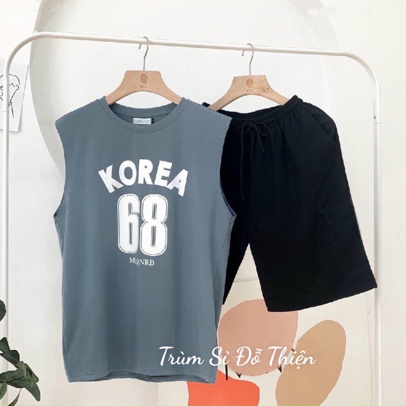 Đồ bộ nam KOREA 68 thể thao mặc nhà Unisex bigsize nam nữ gồm áo thun sát nách và quần short đùi siêu mát hè 2022