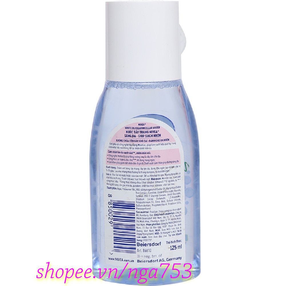 Nước Tẩy Trang (Tím) 125ml Cho Da Mụn Nivea Acne Care Make Up Clear Micellar Water Chính Hãng.