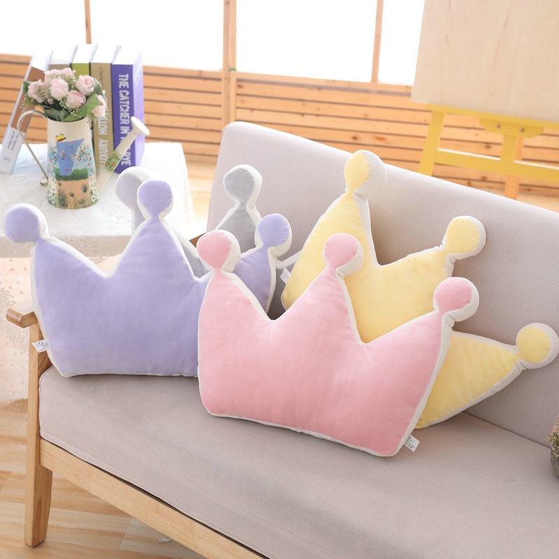 🌙🌈Gối Đệm Sofa Bằng Vải Lông Nhung Màu Kẹo Ngọt Hình Trăng Sao Vương Miện Vương Miện Trang Trí Nhà Cửa