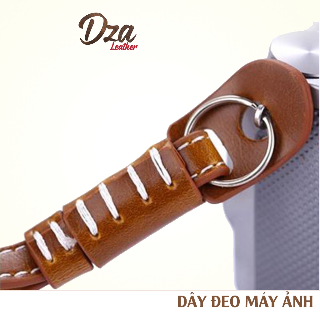 Dây đeo máy ảnh cổ tay da bò handmade dài 19cm dùng cho DSLR, compact Dza leather 3 màu lựa chọn