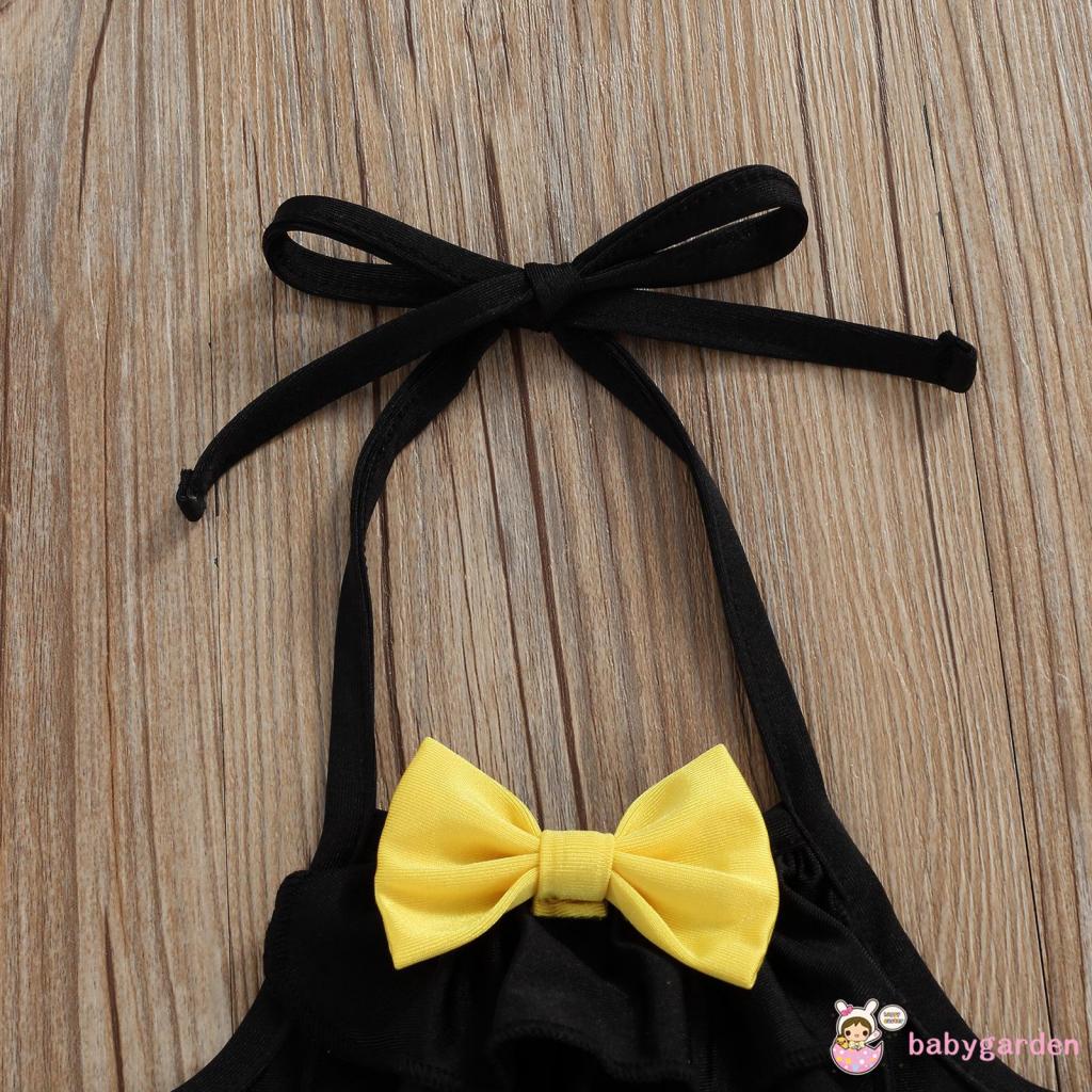 BABYGARDEN-0-5years Boys Girls Swimsuit One Piece Bow Decoration Contrast Color Halter Sleeveless Design Cute Ruffle