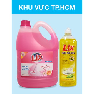 Nước lau sàn Lix 2x Đậm Đặc hương Lily và Hoa Hồng - 4L (tặng Nước rửa chén Lix Chanh -750g)