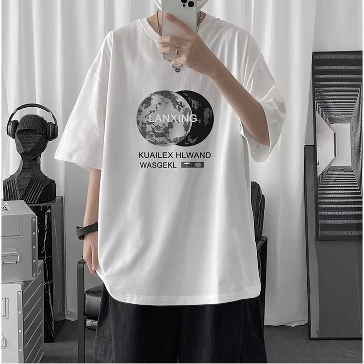 Áo Thun Tay Ngắn Cổ Thuyền Dáng Rộng In Chữ Thoải Mái Thời Trang Mùa Hè Phong Cách Nhật Bản Cho Nam Giới Size M-8XL