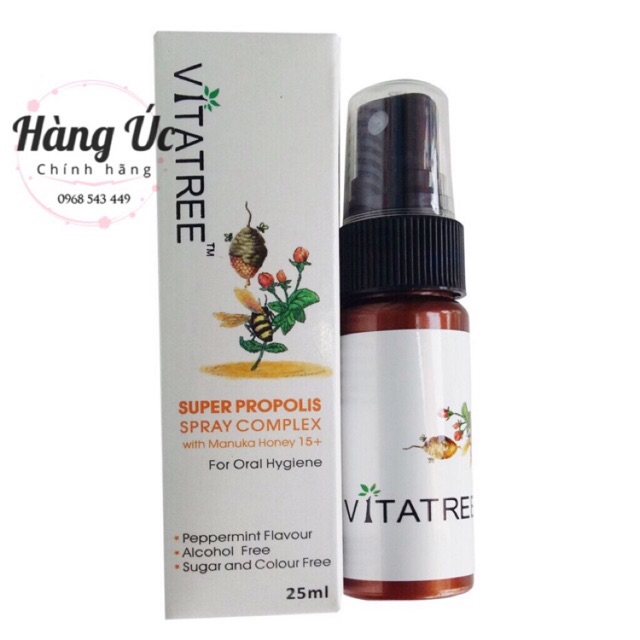 Xịt Keo Ong Vitatree Super Propolis Spray Manuka Honey 25ml - Sát khuẩn họng