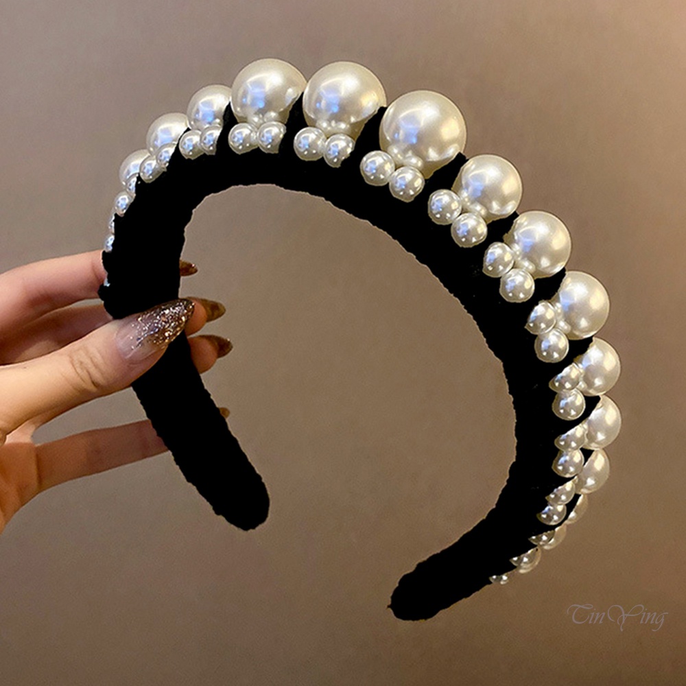 GETNOIVAS Cài tóc bằng vải đính ngọc trai giả sang trọng cho nữ