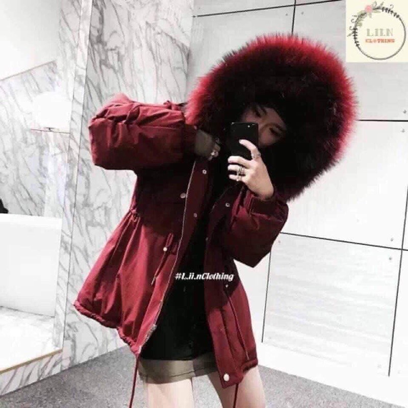 áo khoác parka đỏ hàng qc