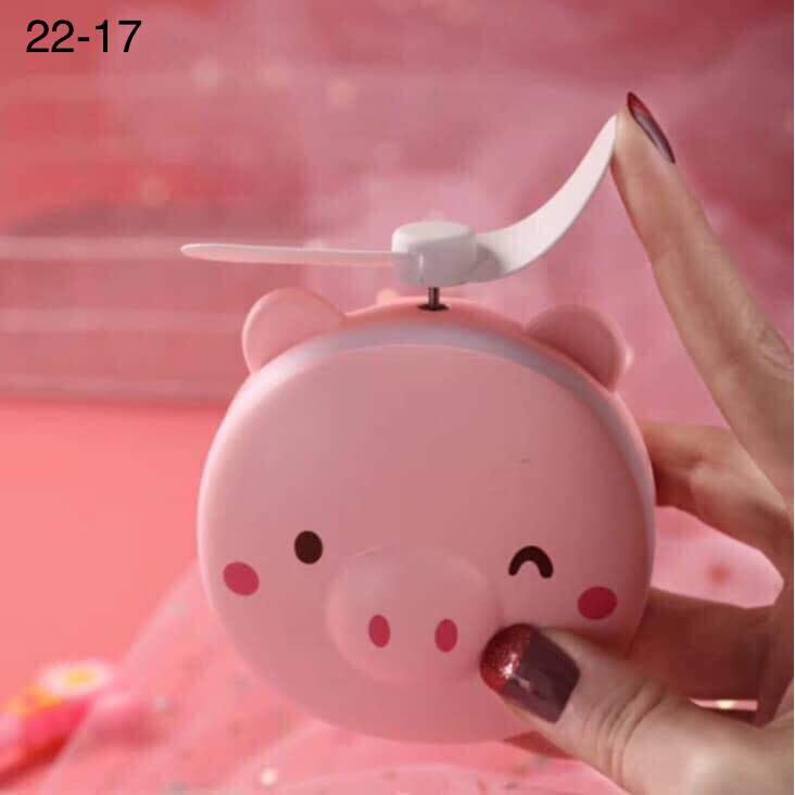 Quạt Mini hình heo đa năng 3in1 có đèn led có gương để soi