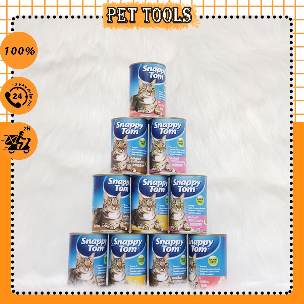Pate Snappy Tom lon 400g thức ăn hỗn hợp làm từ thịt tươi dành cho mèo mọi lứa tuổi PET TOOLS