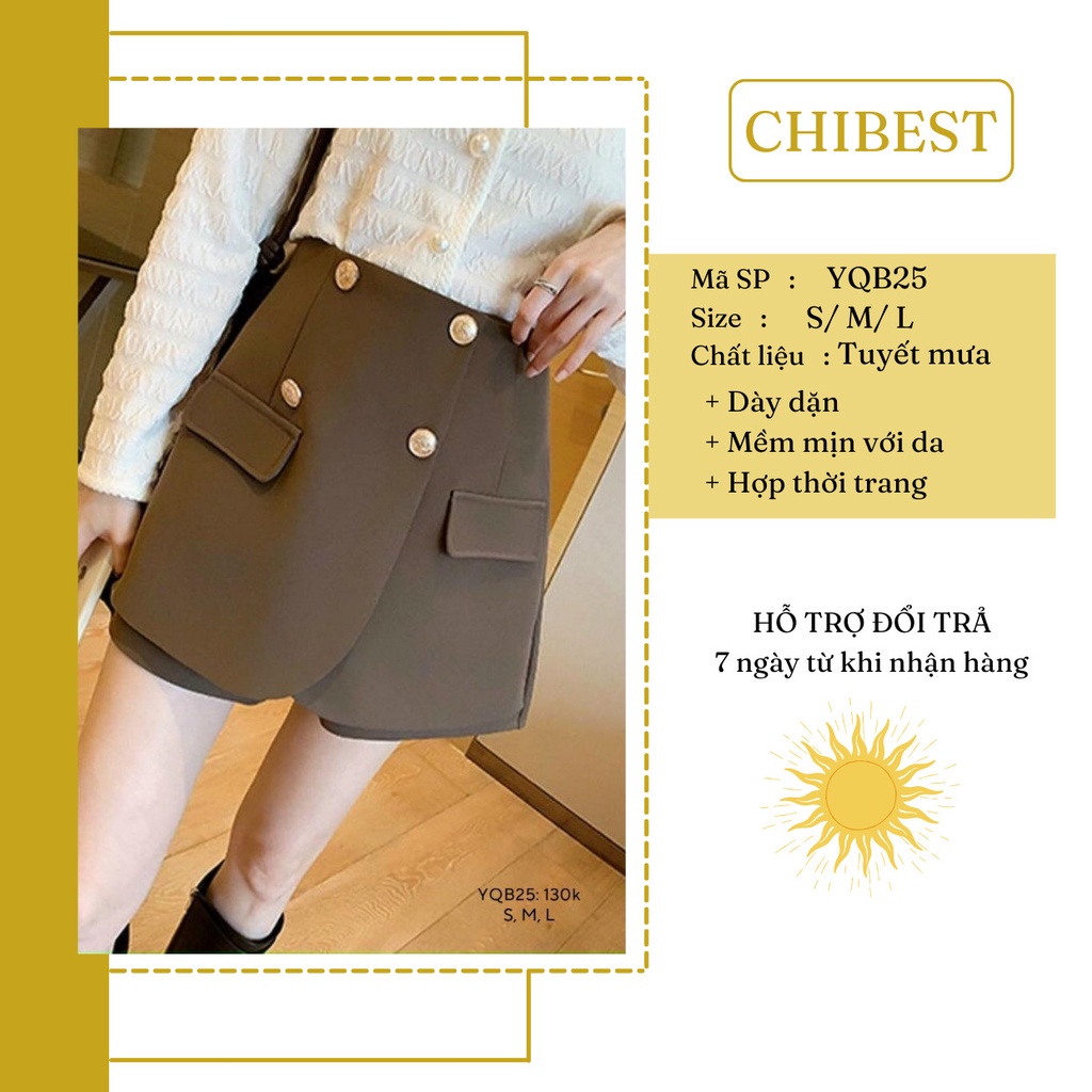 Quần short nữ quần đùi nữ giả váy  4 khuy túi nắp cạp cao đẹp ulzzang CHIBEST YQB25