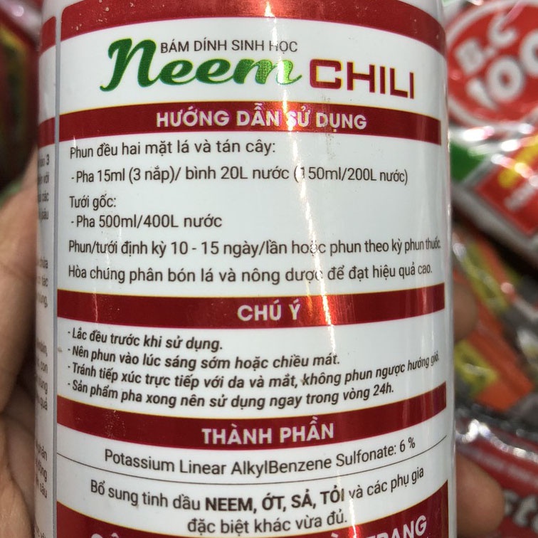 Neem Chili chất bám dính sinh học trừ sâu rầy bọ trĩ - Chai 150ml