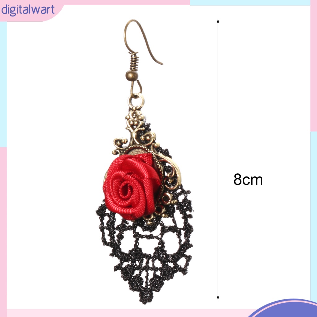 Cặp khuyên tai dáng dài phối ren đính hoa hồng sang trọng thanh lịch dành cho nữ