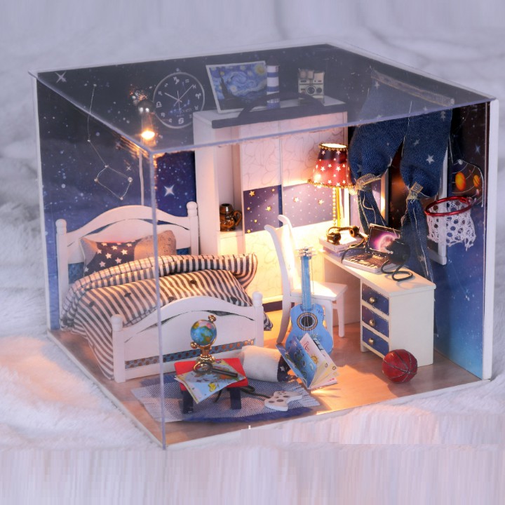 Mô hình nhà DIY Doll House DayTime Kèm Mica chống bụi, Bộ dụng cụ và Keo dán
