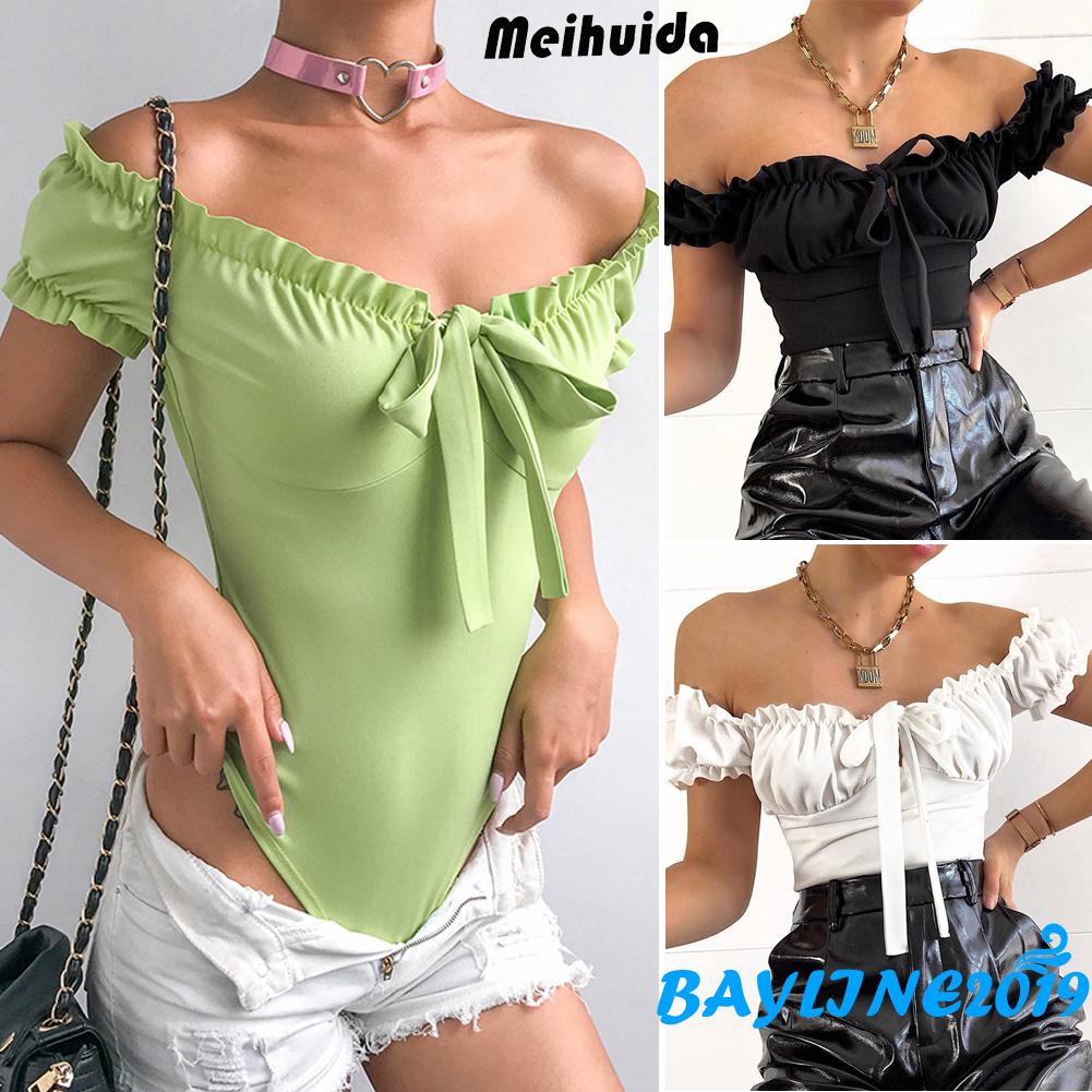 Áo trễ vai tay ngắn liền thân thời trang quyến rũ cho nữ