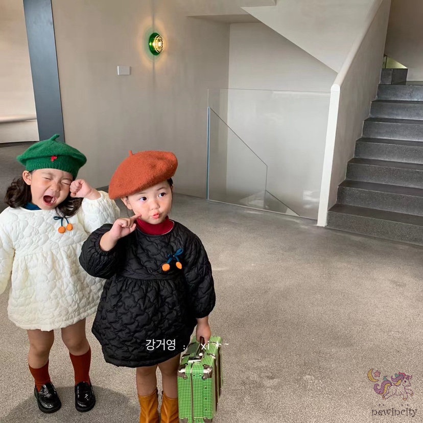 Đầm cotton dày thời trang mùa đông hàn quốc dành cho bé gái