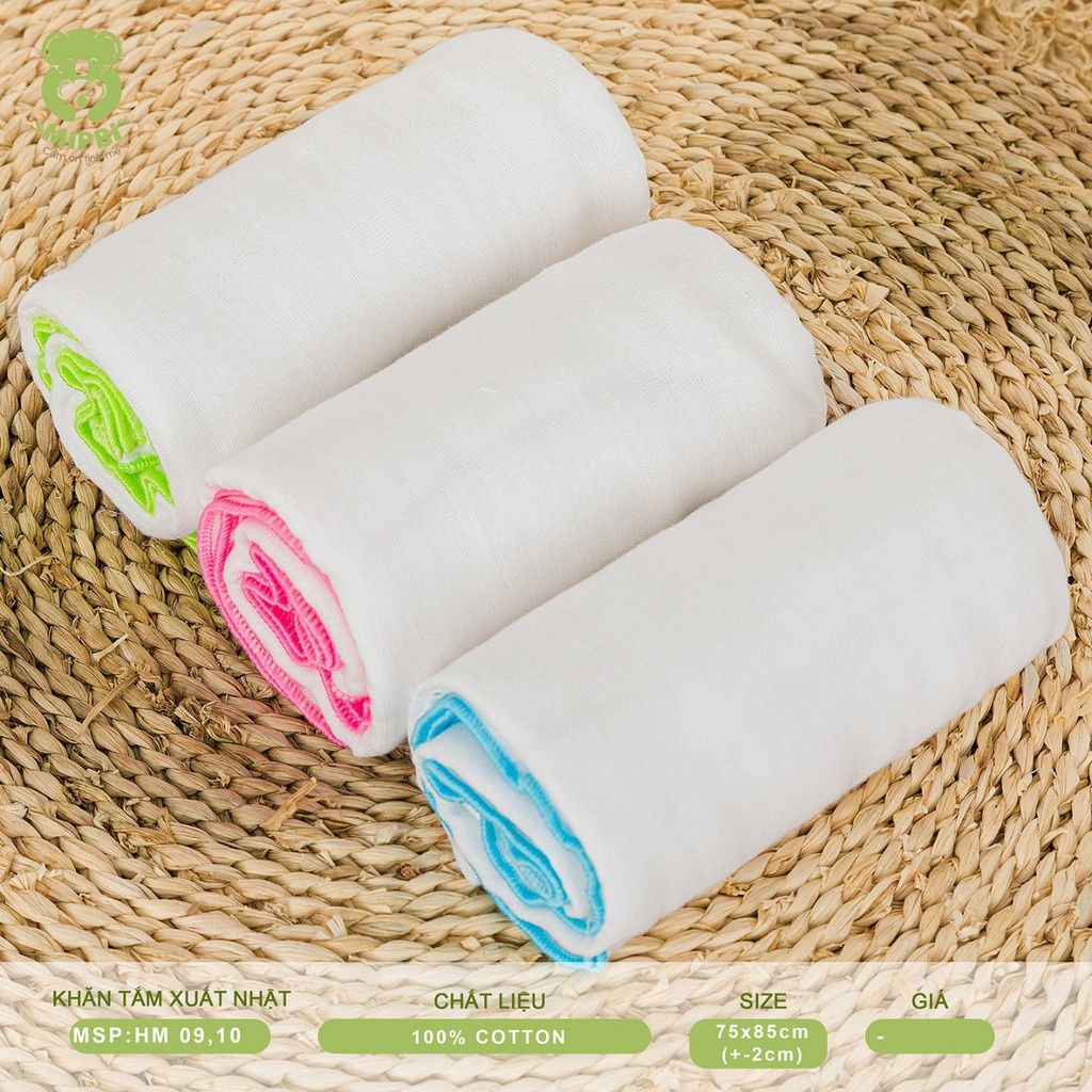 Khăn tắm cho bé Mipbi 4 lớp - 6 lớp 75 x 85 cm, khăn xô tắm siêu mềm 100% Cotton - Monnie Kids