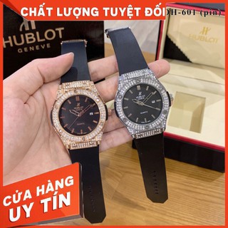 (Hublot hương vani) Đồng hồ nam Hublot mặt tròn đính đá máy pin dây cao su thơm vani DH601 - Đồng hồ Hulo MTP-STORE