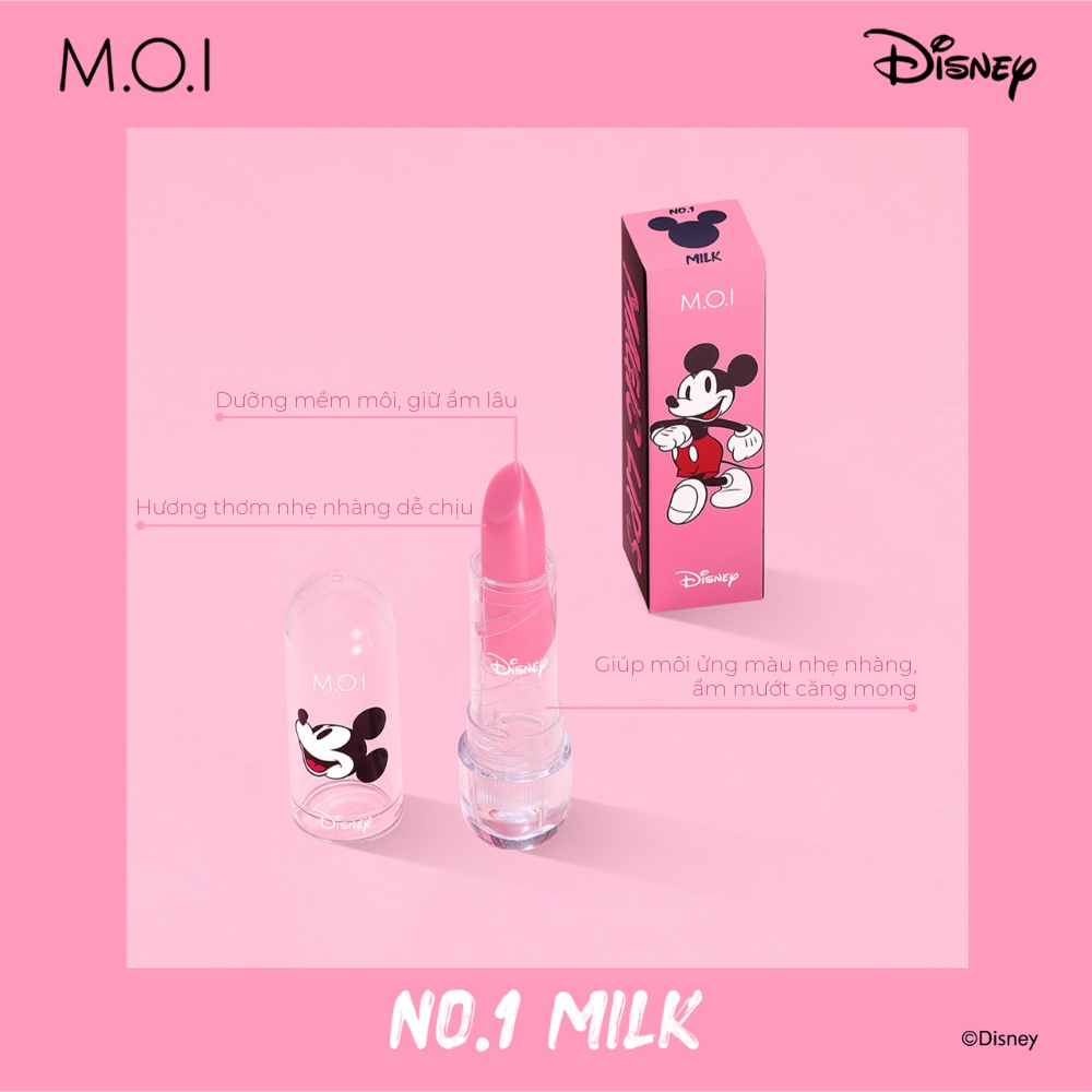 [TẶNG TÚI MICKEY] Son dưỡng M.O.I Cosmetics Mickey's Magic Lips trong suốt, màu hồng, mùi thơm, cấp ẩm và mềm mượt 3.3g