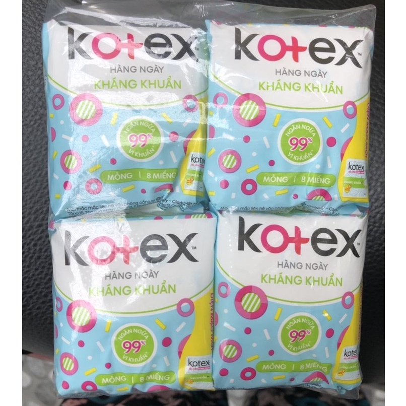 Băng vệ sinh chống tràn kháng khuẩn KOTEX (8 Miếng Mỏng - Xanh Ngọc)