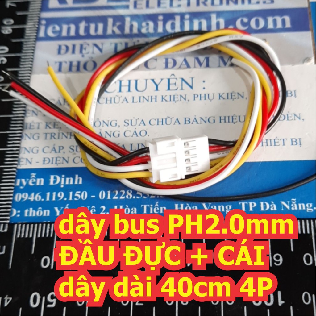 dây bus PH2.0mm (khoảng cách 2 chân 2mm) ĐẦU ĐỰC + CÁI bấm dây nhiều màu dài 40cm các loại 2P ~ 6P kde6472