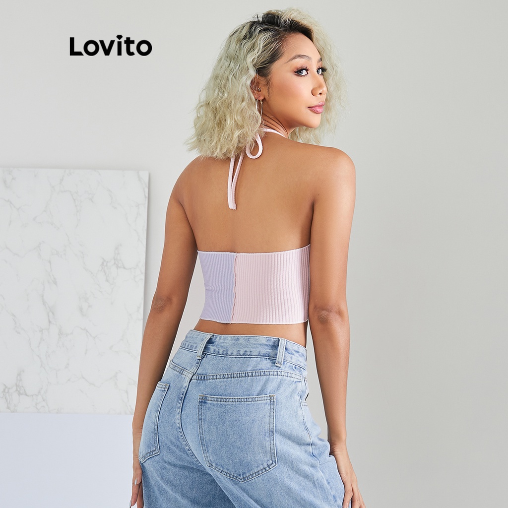 (Hàng có sẵn) Lovito Dây Đeo ChắP Vá Thông ThườNg Áo Tăng Cổ V &amp; Camis L22AD007 (NhiềU Màu)