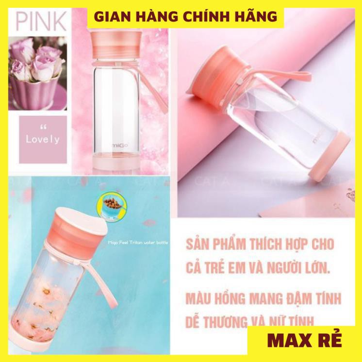 [380ml - 2054] Bình đựng nước bằng Nhựa BPA FREE MIGO Cao cấp  - An toàn, trong suốt, có rây lọc, quai