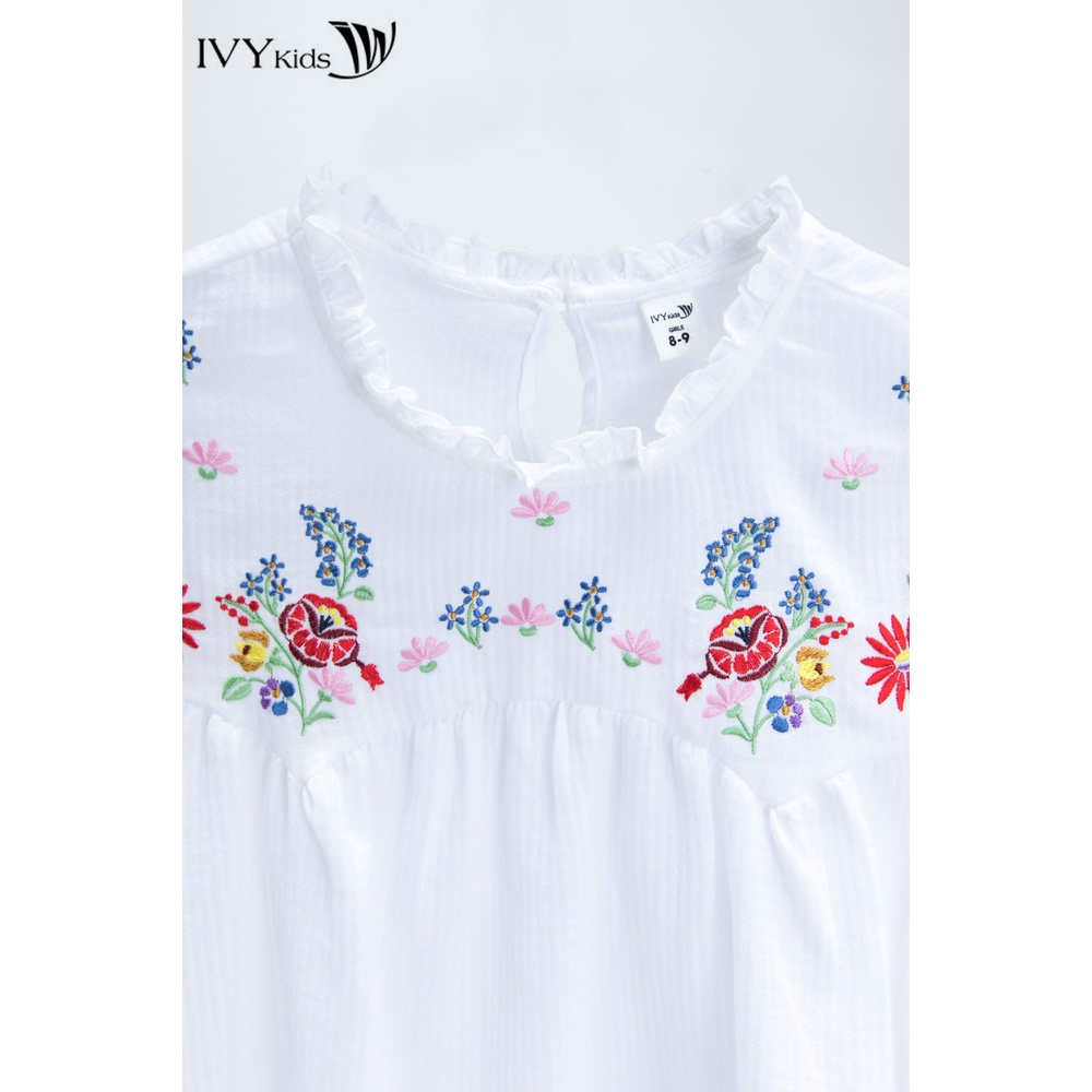 Áo xòe bé gái thêu hoa IVY moda MS 17G1285