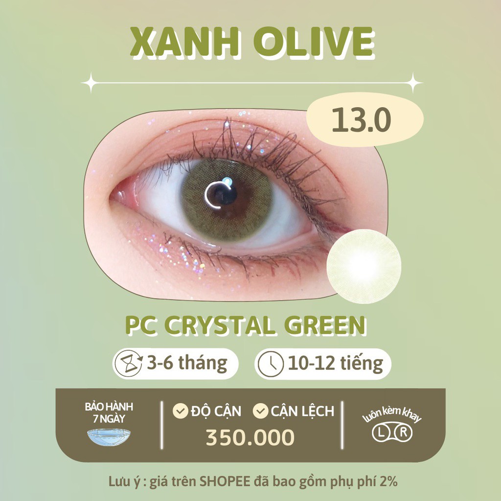 Kính áp tròng xanh olive Siesta Crystal green dành cho mắt nhạy cảm - Pc Hydrogel | Hạn sử dụng 6 tháng