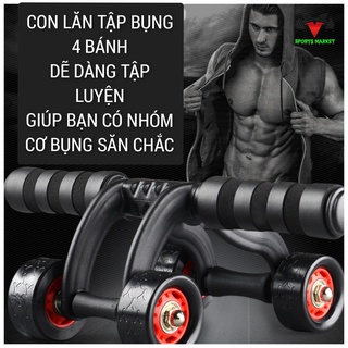 Con lăn tập cơ bụng, (Tặng thảm lót gối ), con lăn tập bụng 4 bánh dành cho nam, nữ ,gym, yoga.