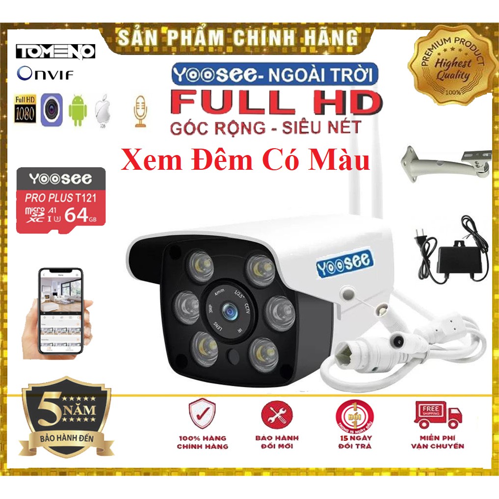 Camera Yoose 6 mắt 1080p 2 râu xem đêm có màu chống nước bảo hành 5 năm chính hãng lỗi đổi mới