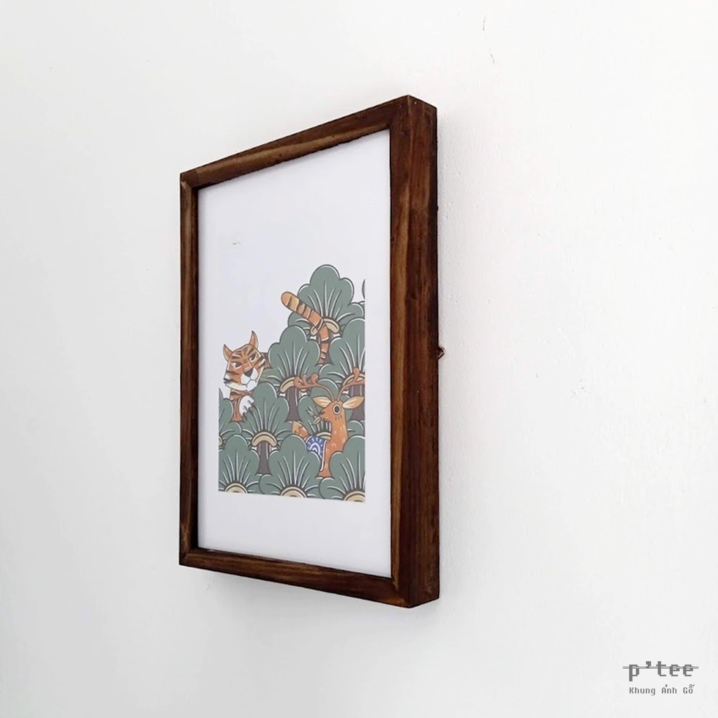 Khung ảnh gỗ Basic A4 21x30 Stain nâu - Khung hình gỗ thông mặt kính treo tường để bàn Wooden Frame QLMQ Home