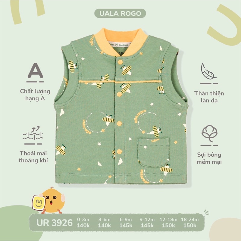 áo gile cho bé trai bé gái sơ sinh nỉ cotton 1 lớp ualarogo 0-24m