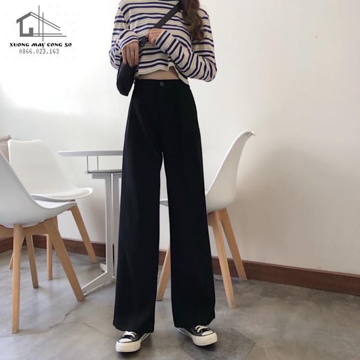 Quần suông nữ ống rộng - Lưng cao - Vải tuyết mưa đẹp mềm mịn - 2 màu ĐEN TÍM | BigBuy360 - bigbuy360.vn