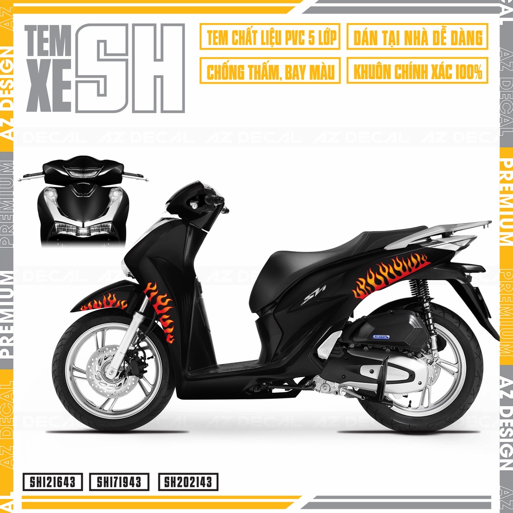 Tem SH Thiết Kế Justin Ngọn Lửa | SH43 | Team Decal Hình Dán Xe SH 2012 2016 2017 2019 2020 2021 2022 Đẹp Nhất