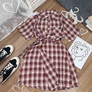 ĐẦM SƠMI CARO CỘT EO