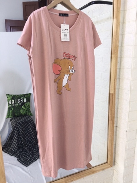 Váy suông in hình Jerry chất cotton co dãn nhẹ dáng dài form rộng vanmiushop