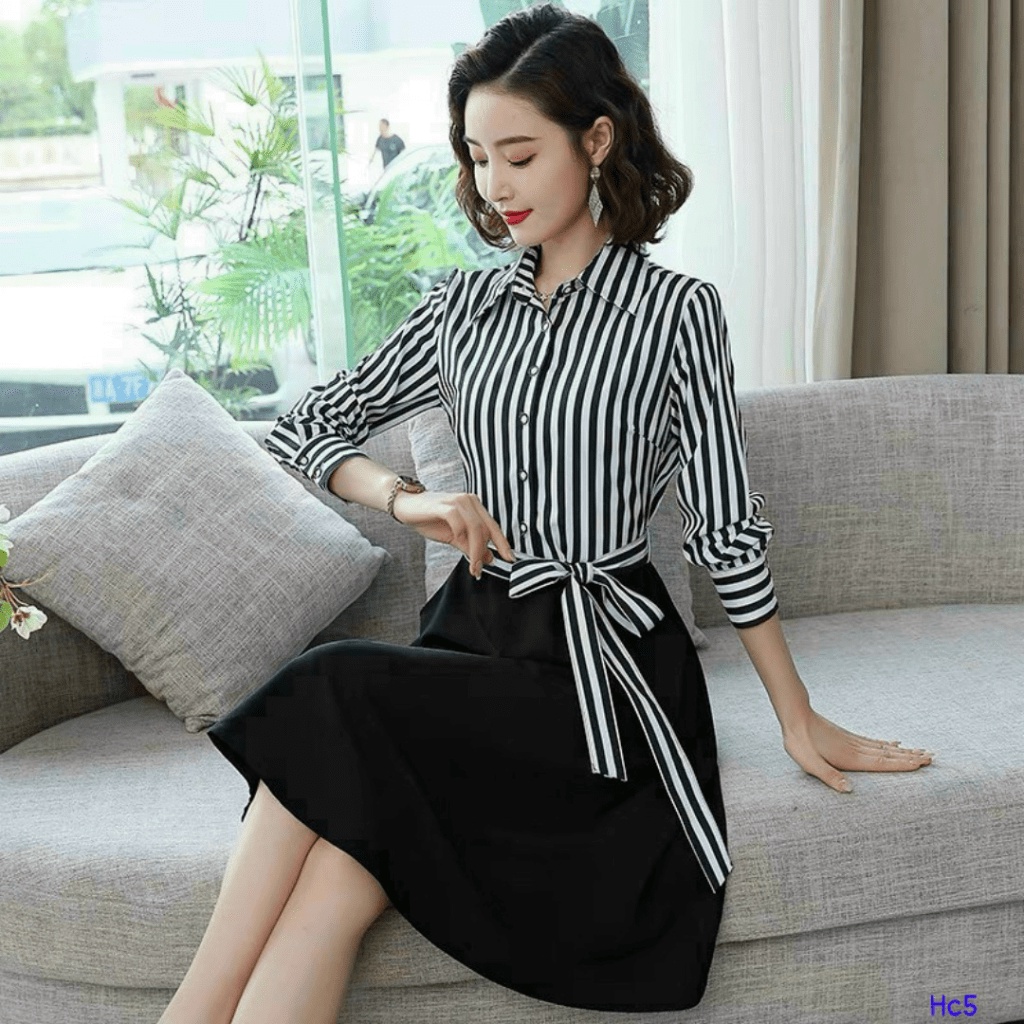 [ CONCEPT CÔNG SỞ ] ĐẦM ( DÁNG Á/ TAY DÀI/ CỔ SƠ MI/ NƠ EO), MẶC CỰC THẦN THÁI, CỰC SANG TRỌNG/ QUÝ PHÁI UP