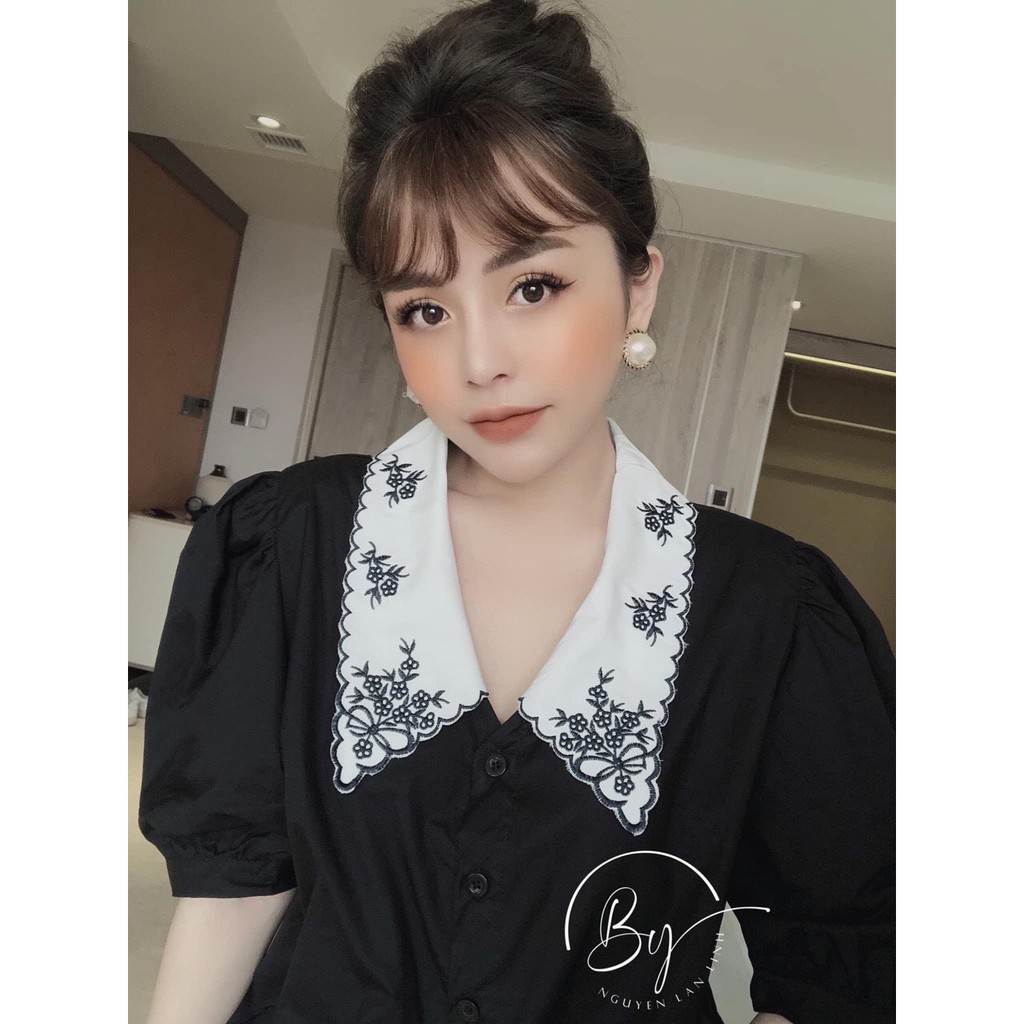 Áo sơ mi cổ sen viền cổ