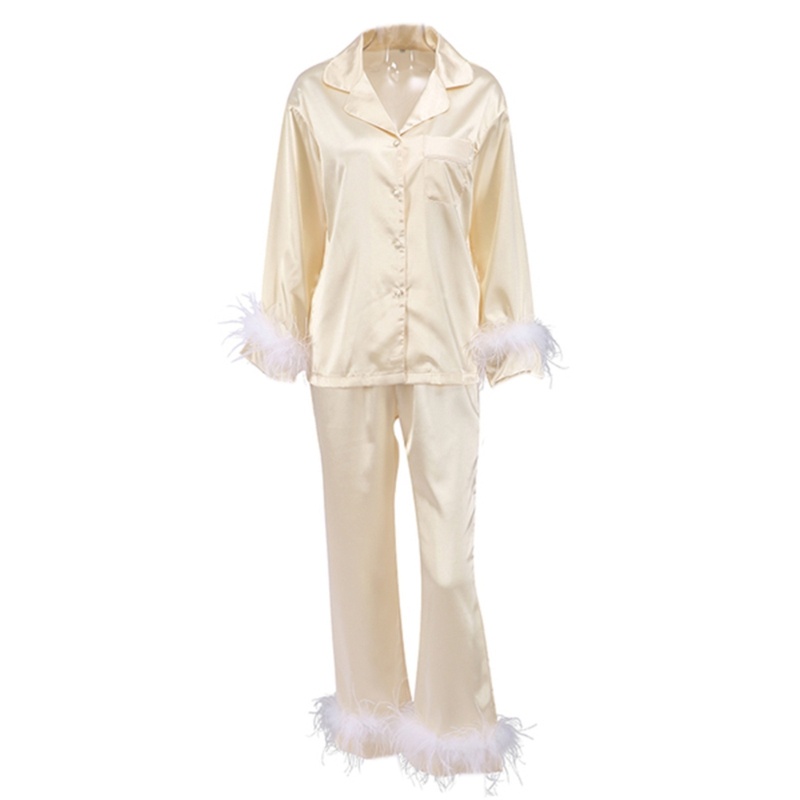 Bộ Đồ Ngủ Hai Mảnh Tay Dài In Hình Lông Vũ Dành Cho Nữ