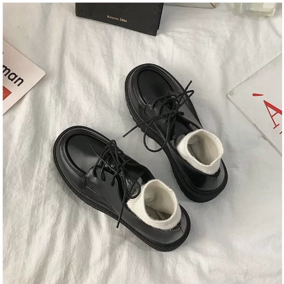 Giày lolita nữ đế bằng màu đen, giày ulzzang nữ phong cách Nhật Bản