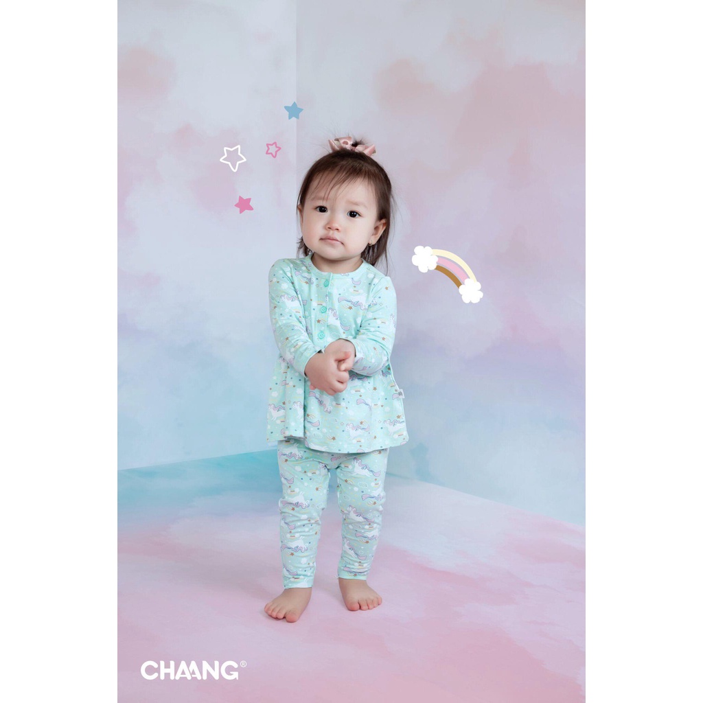 [Chính Hãng] Bộ áo dài tay quần dài babydoll họa tiết trẻ em Chaang