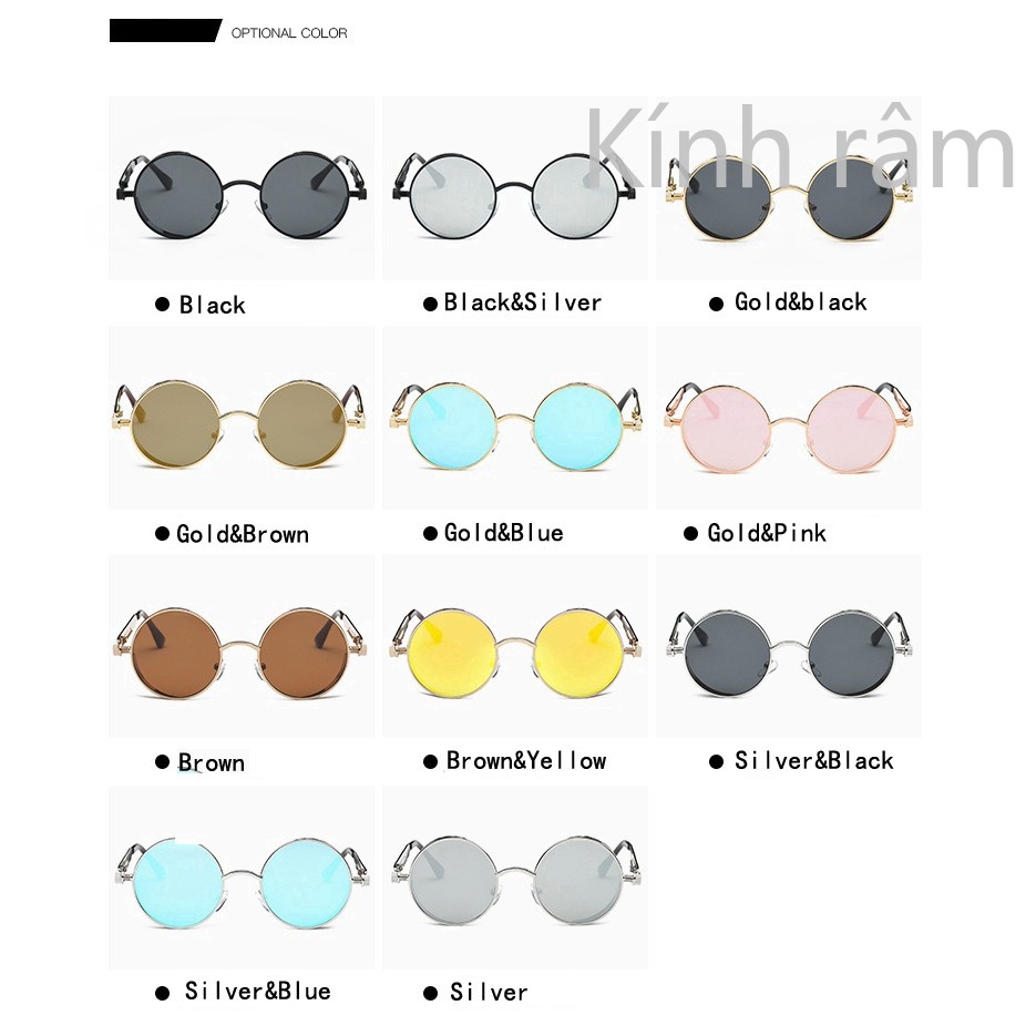 Kính mát tròn gọng kim loại phong cách vintage
