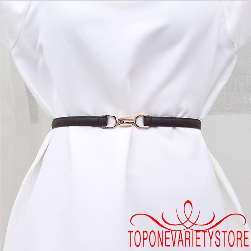 Thắt lưng nữ giả da màu trơn có khóa kim loại thời trang