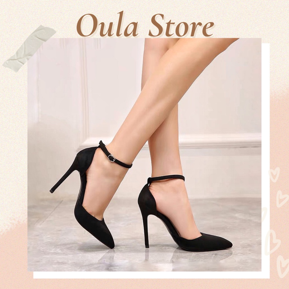 Giày cao gót da lộn kiểu dáng gót nhọn quai hậu mảnh 3 màu thời trang nữ , SB15, Oula Store