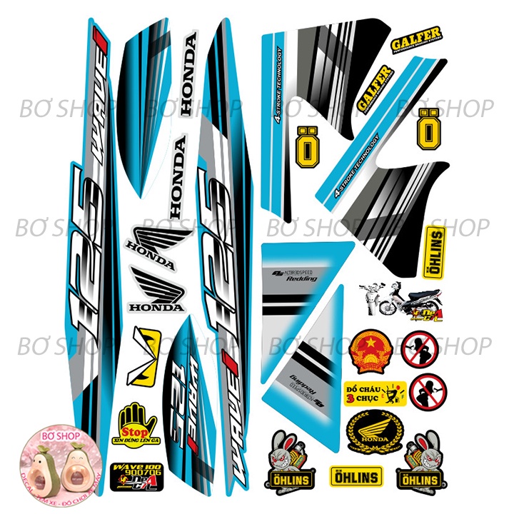 Tem rời WAVE ALPHA 100cc & 50cc Mẫu chữ 125i  BƠ SHOP - Tem 3 lớp chống phai màu