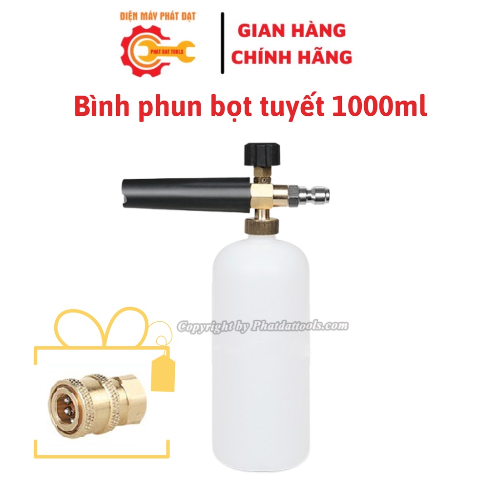 Bình Phun Tạo Bọt Tuyết 1000ml Gắn Súng Xịt Rửa Xe Cao Áp-Tặng Kèm Khớp Nối Nhanh và 100ml dung dịch rửa xe không chạm