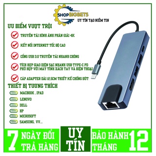 Cổng chuyển đổi HUB USB Type-C to HDMI, USB 3.0, RJ45, PD Type-C cho Laptop Macbook